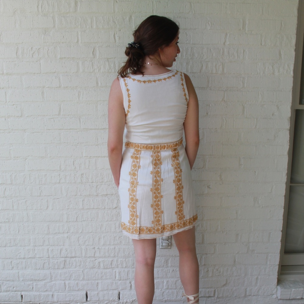 White Sundress with Yellow Embroidery - Picture 2 of 3